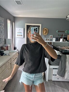 Target Black Mock Neck Short Sleeve Boxy Tee